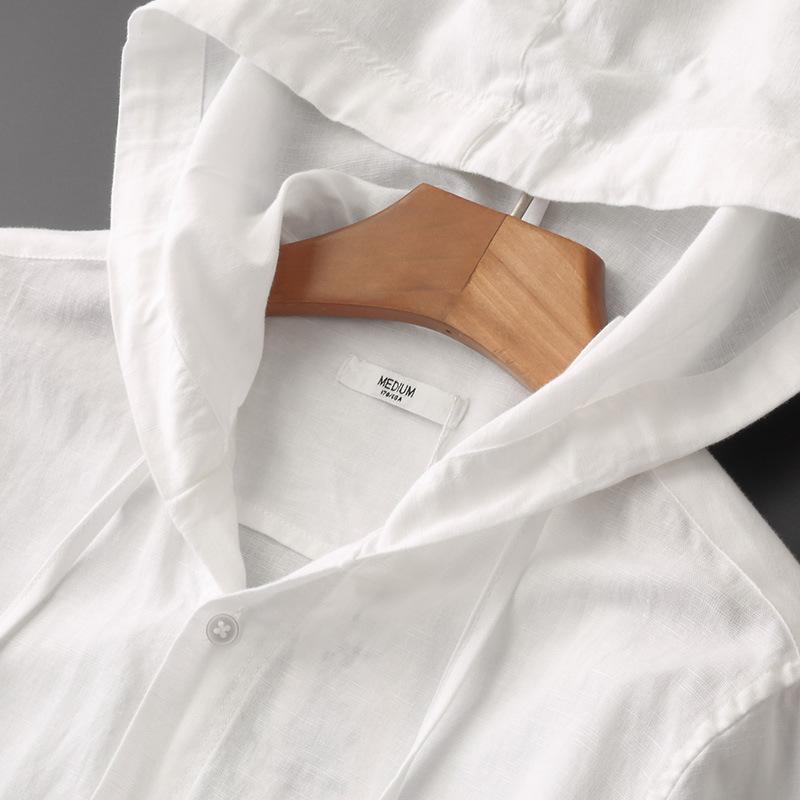 Men's Relaxed Linen Hooded Shirt with Drawstring