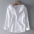 Men's Relaxed Linen Hooded Shirt with Drawstring