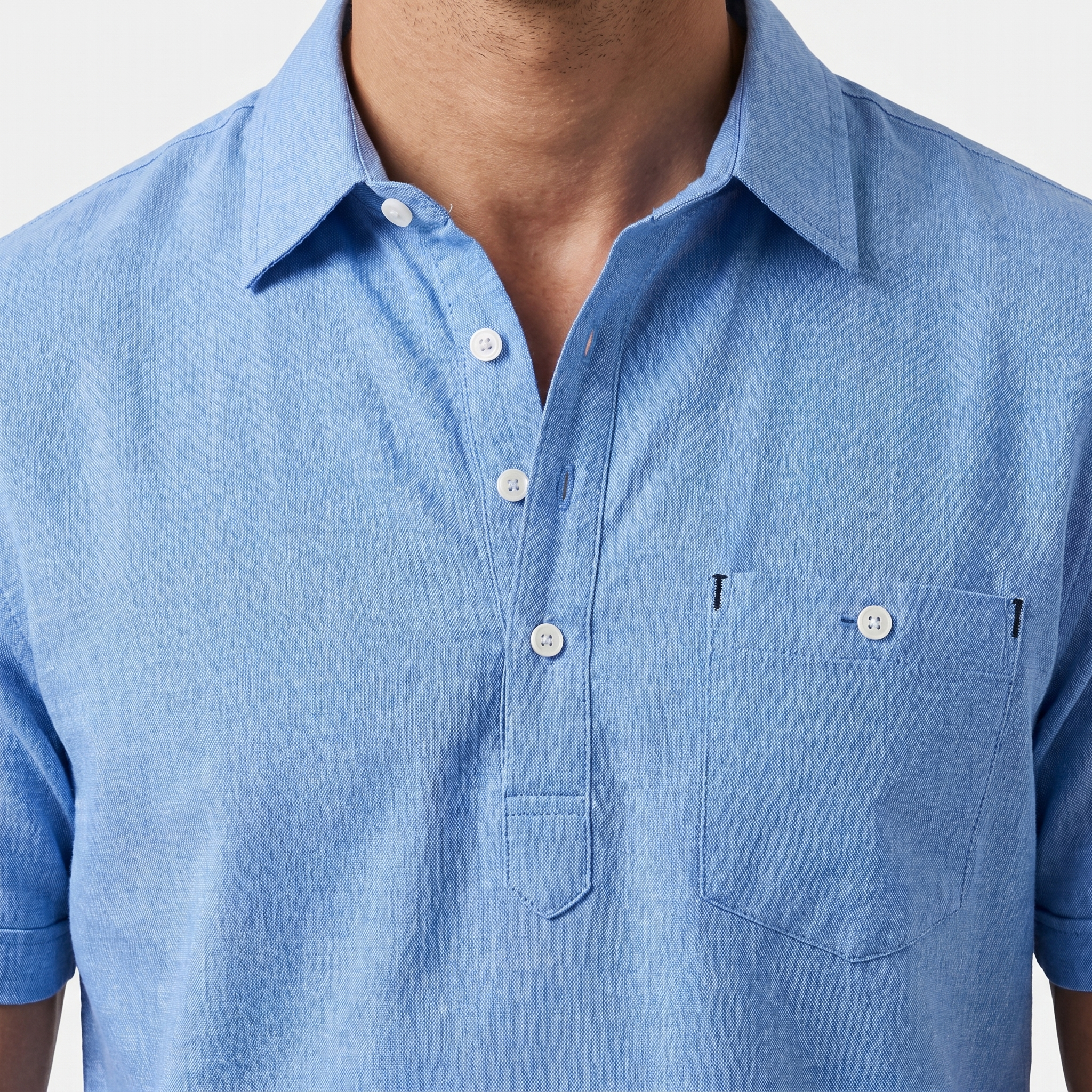 Men's Relaxed Linen Polo Shirt with Half-Button Placket