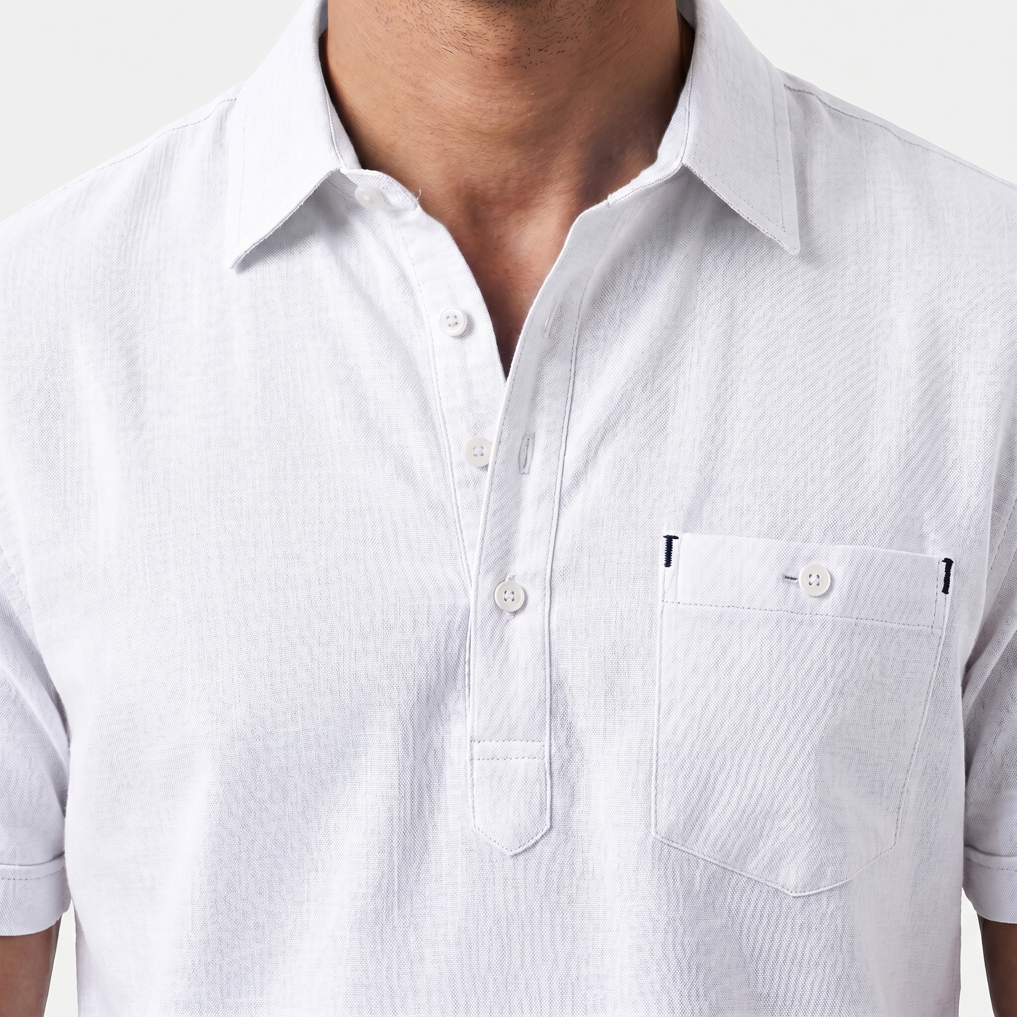 Men's Relaxed Linen Polo Shirt with Half-Button Placket