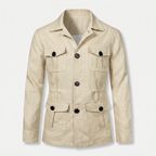 Men's Relaxed Linen Jacket with Four Flap Pockets