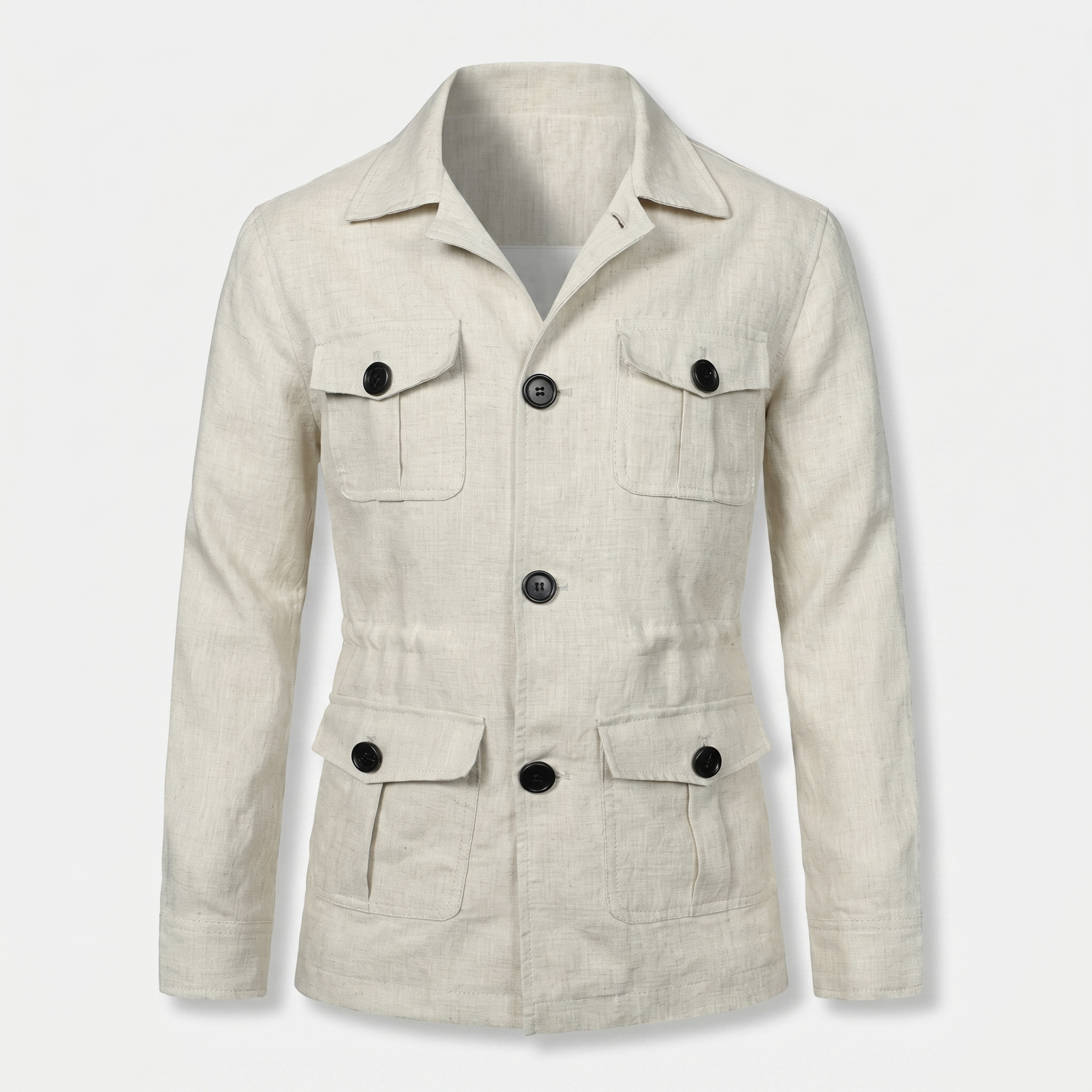 Men's Relaxed Linen Jacket with Four Flap Pockets