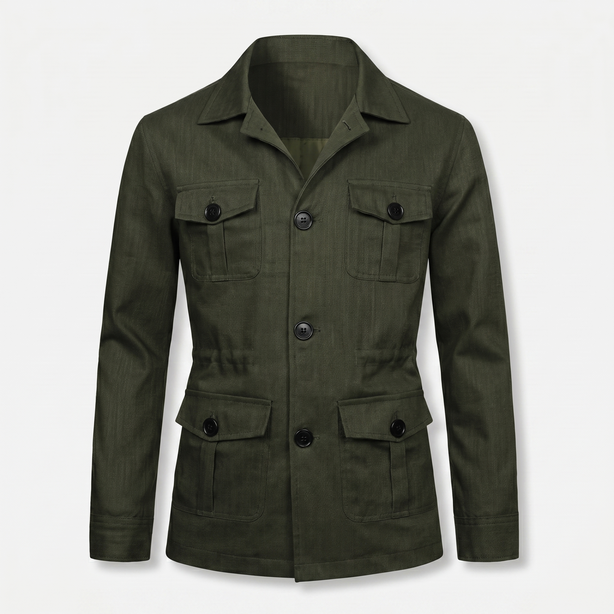 Men's Relaxed Linen Jacket with Four Flap Pockets