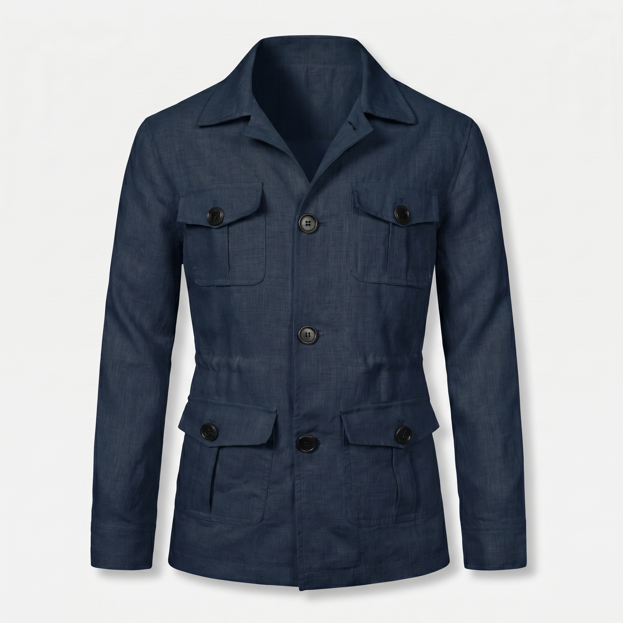 Men's Relaxed Linen Jacket with Four Flap Pockets