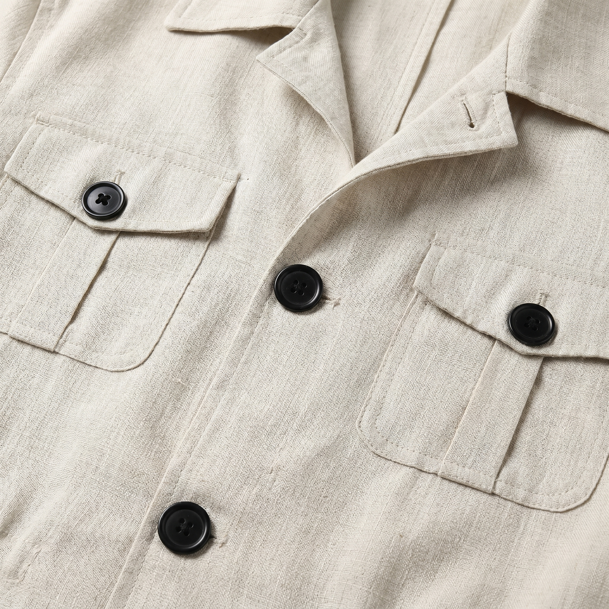 Men's Relaxed Linen Jacket with Four Flap Pockets