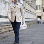 Men's Relaxed Linen Jacket with Four Flap Pockets