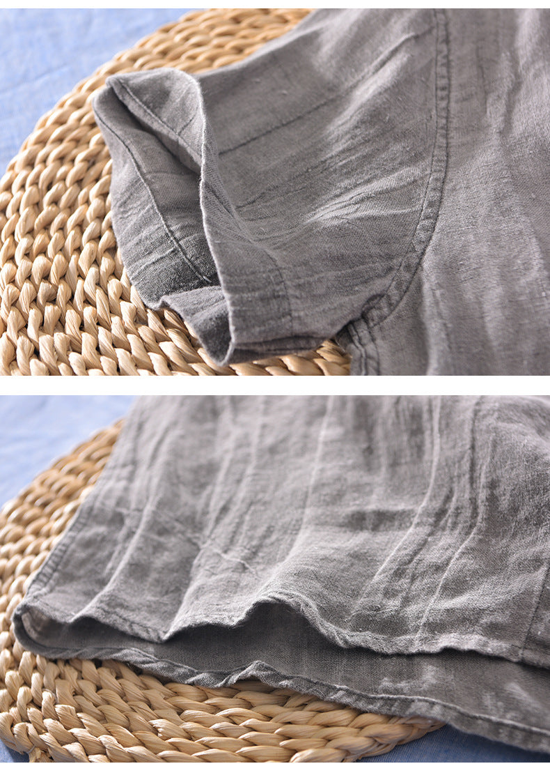 Men's Relaxed Linen Shirt with Rolled Cuffs
