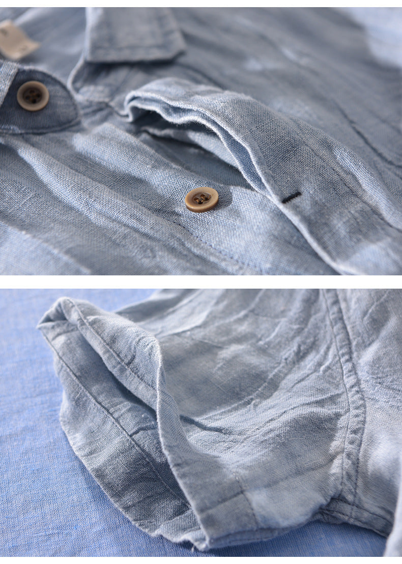 Men's Relaxed Linen Shirt with Rolled Cuffs
