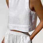 Women's Linen Two-Piece Set with Wide-Leg Trousers