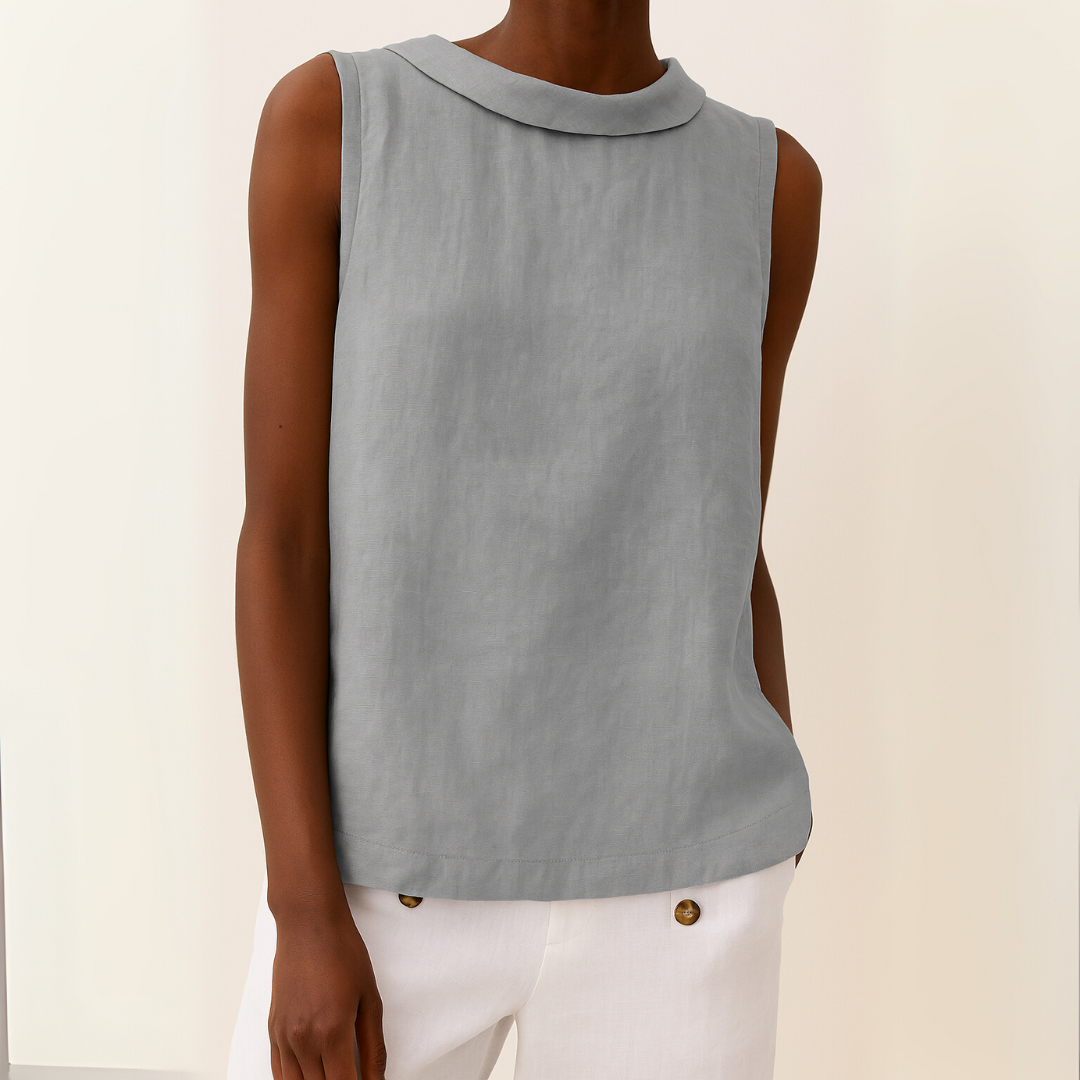 Women's Linen Sleeveless Top with Roll Collar
