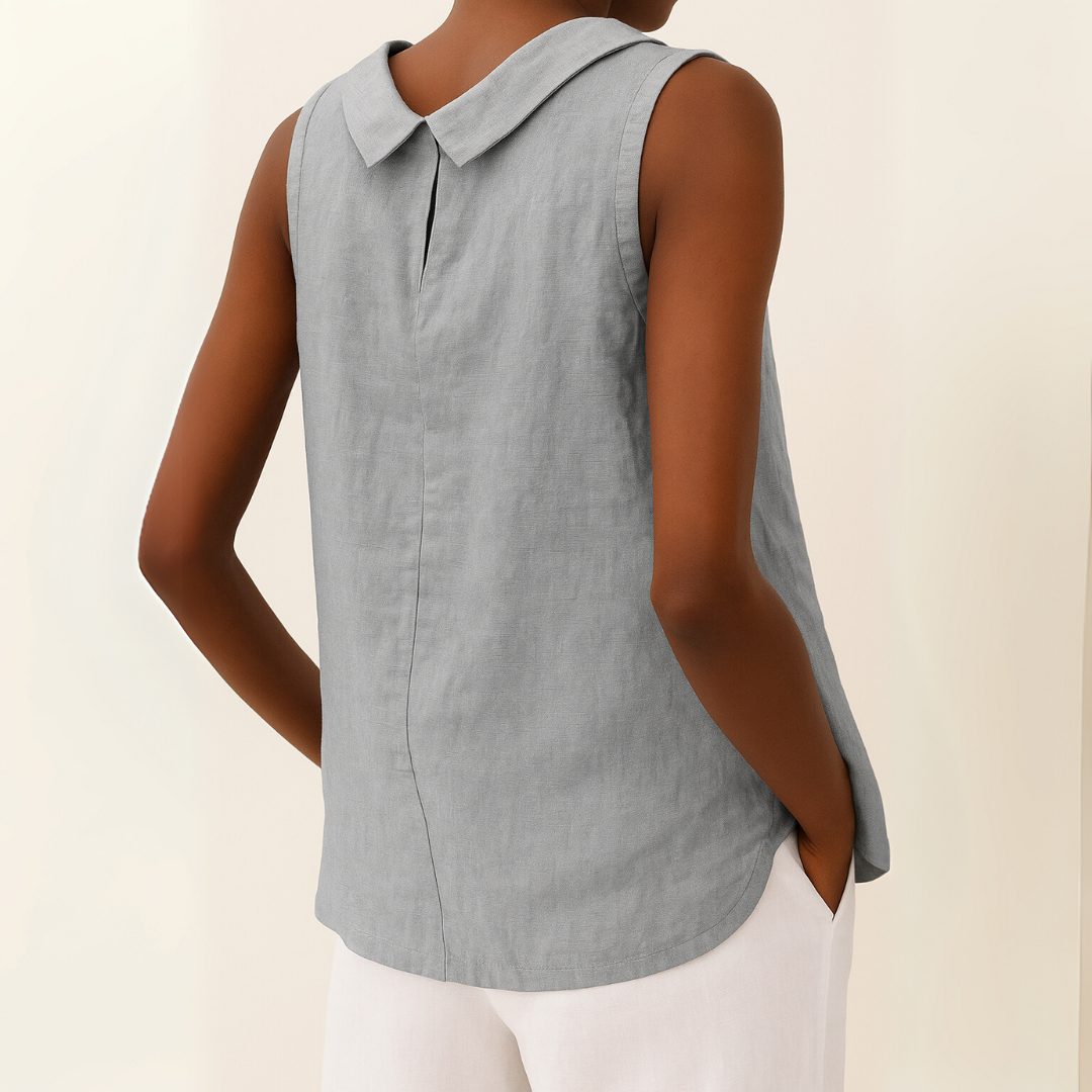 Women's Linen Sleeveless Top with Roll Collar