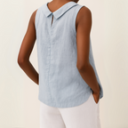 Women's Linen Sleeveless Top with Roll Collar