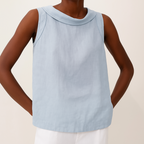 Women's Linen Sleeveless Top with Roll Collar