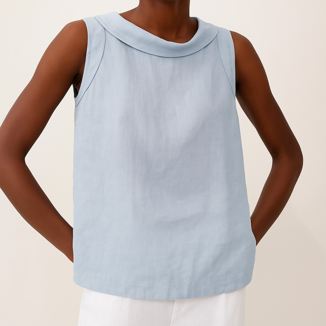 Women's Linen Sleeveless Top with Roll Collar