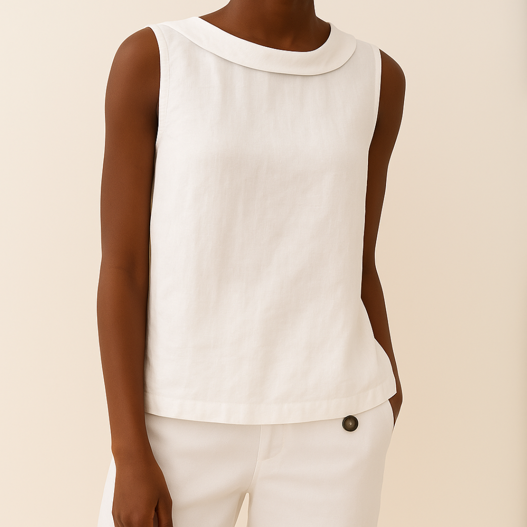 Women's Linen Sleeveless Top with Roll Collar