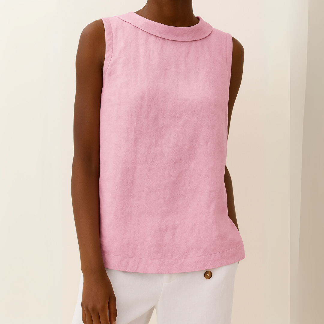 Women's Linen Sleeveless Top with Roll Collar
