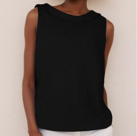 Women's Linen Sleeveless Top with Roll Collar