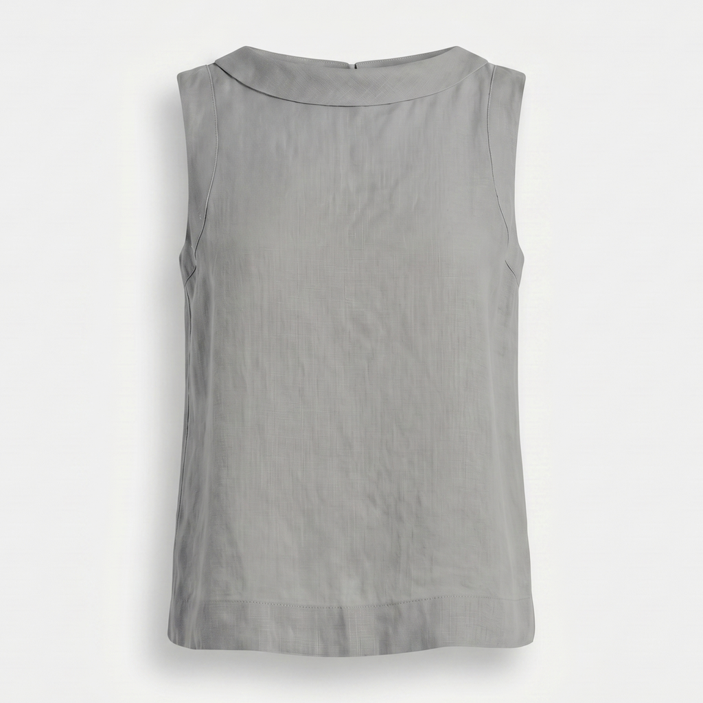 Women's Linen Sleeveless Top with Roll Collar
