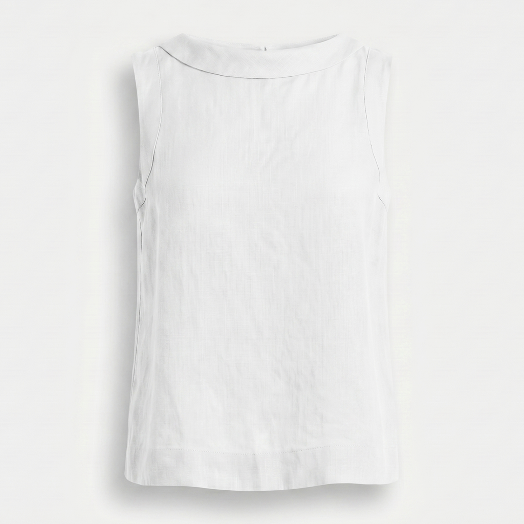 Women's Linen Sleeveless Top with Roll Collar