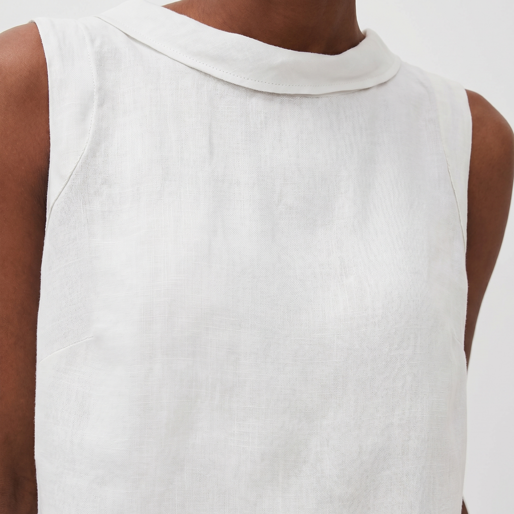 Women's Linen Sleeveless Top with Roll Collar