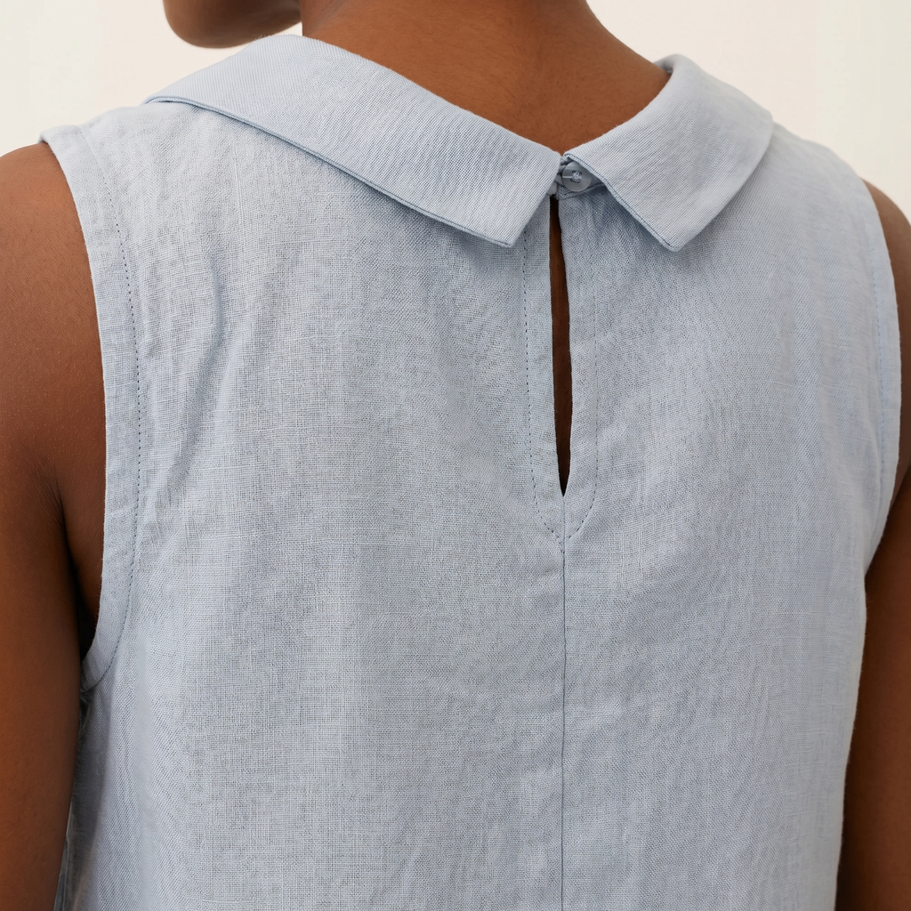 Women's Linen Sleeveless Top with Roll Collar