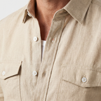 Men's Linen Spread Collar Overshirt with Chest Pockets