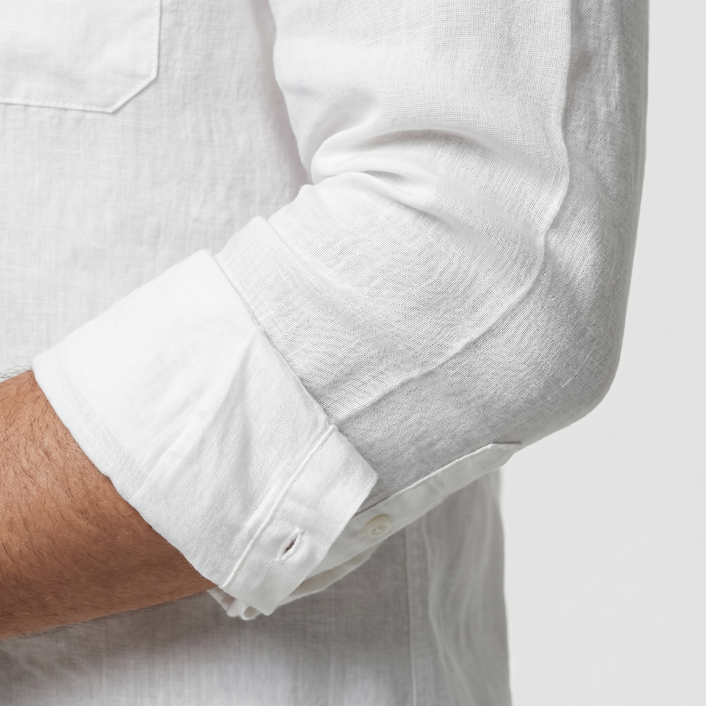 Men's Linen Spread Collar Overshirt with Chest Pockets