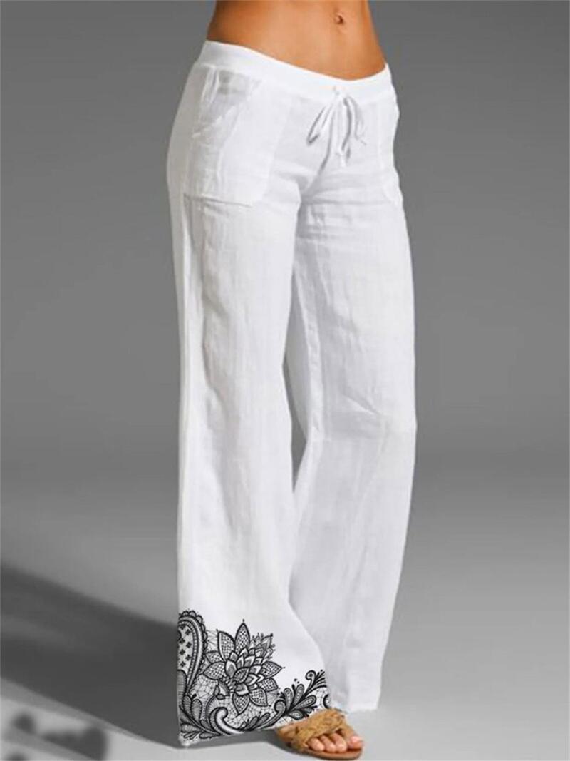 Women's Linen Wide-Leg Pants with Drawstring Waist