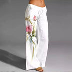 Women's Linen Wide-Leg Pants with Drawstring Waist