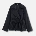 Women's Long-Sleeve Belted Trench Coat with Double Buttons
