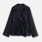 Women's Long-Sleeve Belted Trench Coat with Double Buttons