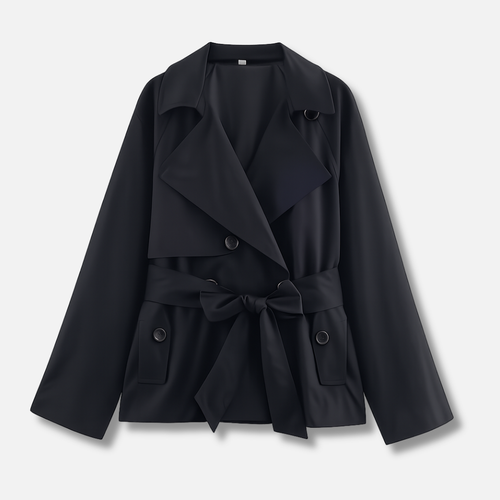 Women's Long-Sleeve Belted Trench Coat with Double Buttons