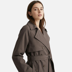 Women's Long-Sleeve Belted Trench Coat with Double Buttons