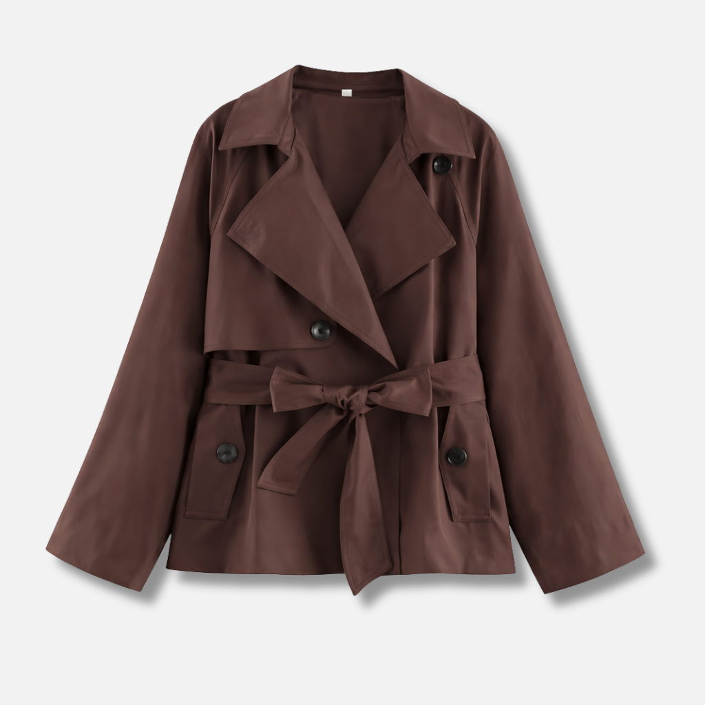 Women's Long-Sleeve Belted Trench Coat with Double Buttons