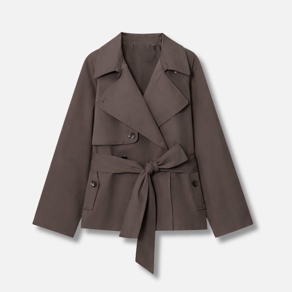 Women's Long-Sleeve Belted Trench Coat with Double Buttons