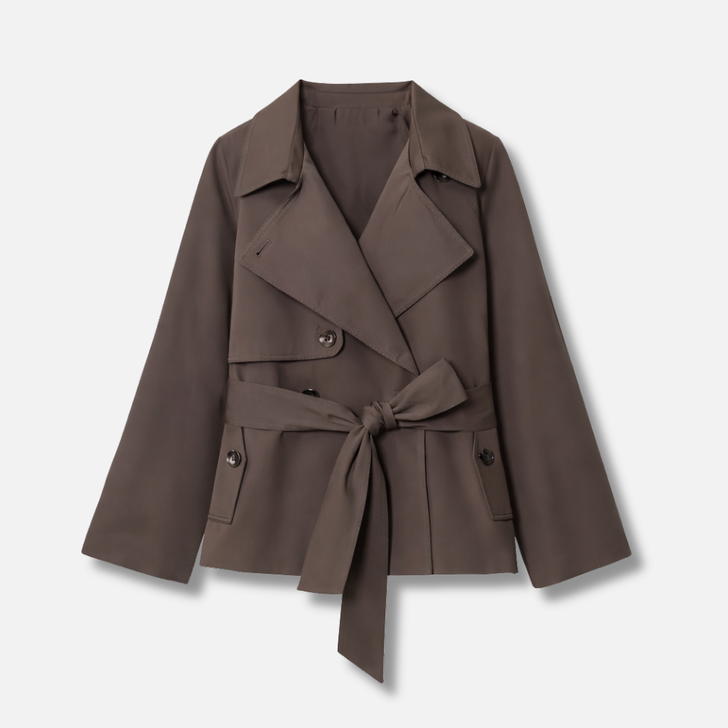 Women's Long-Sleeve Belted Trench Coat with Double Buttons