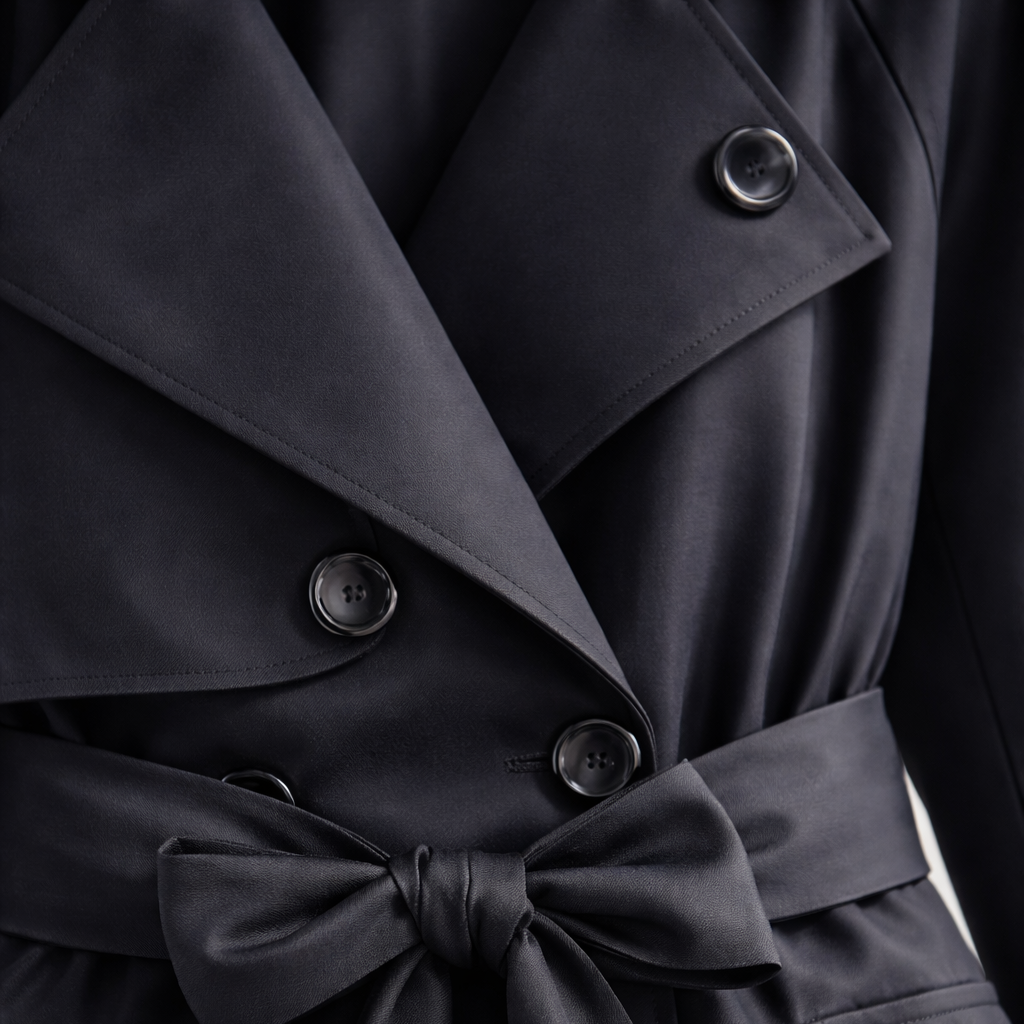 Women's Long-Sleeve Belted Trench Coat with Double Buttons