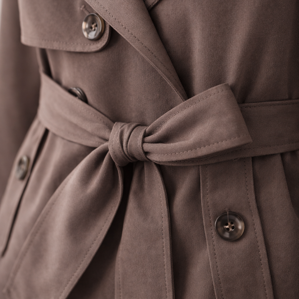 Women's Long-Sleeve Belted Trench Coat with Double Buttons