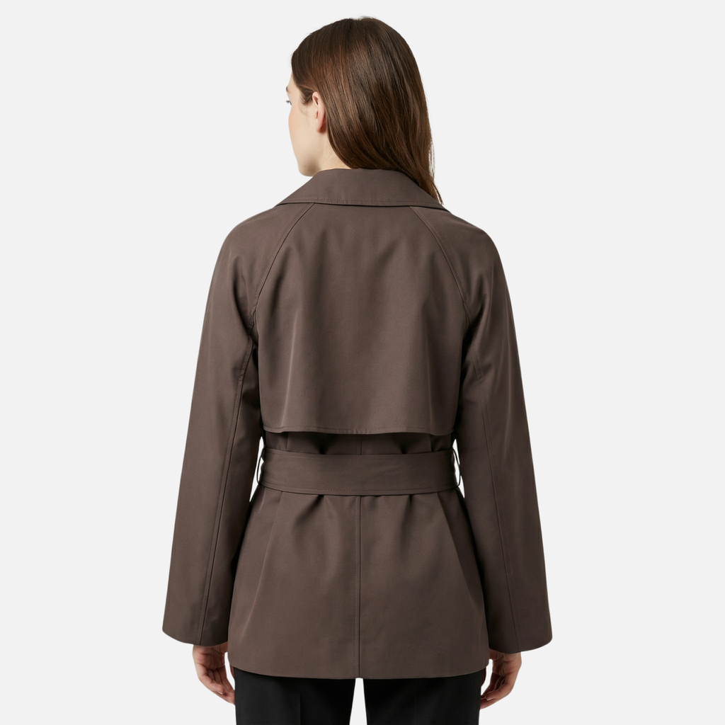 Women's Long-Sleeve Belted Trench Coat with Double Buttons