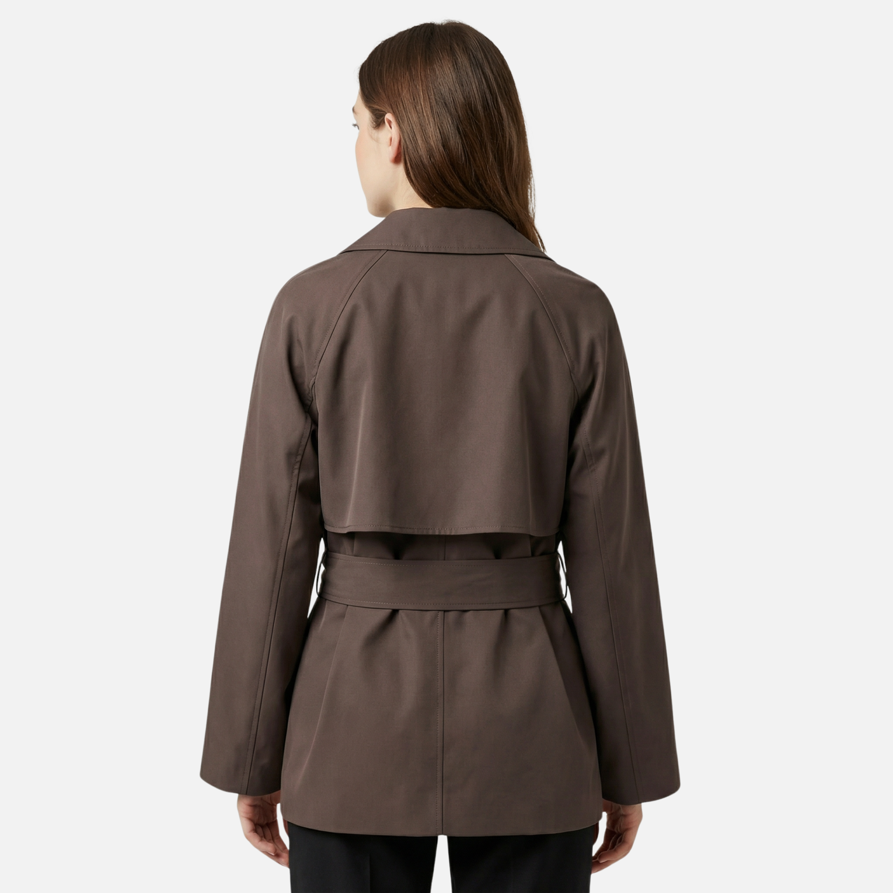 Women's Long-Sleeve Belted Trench Coat with Double Buttons