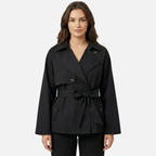 Women's Long-Sleeve Belted Trench Coat with Double Buttons