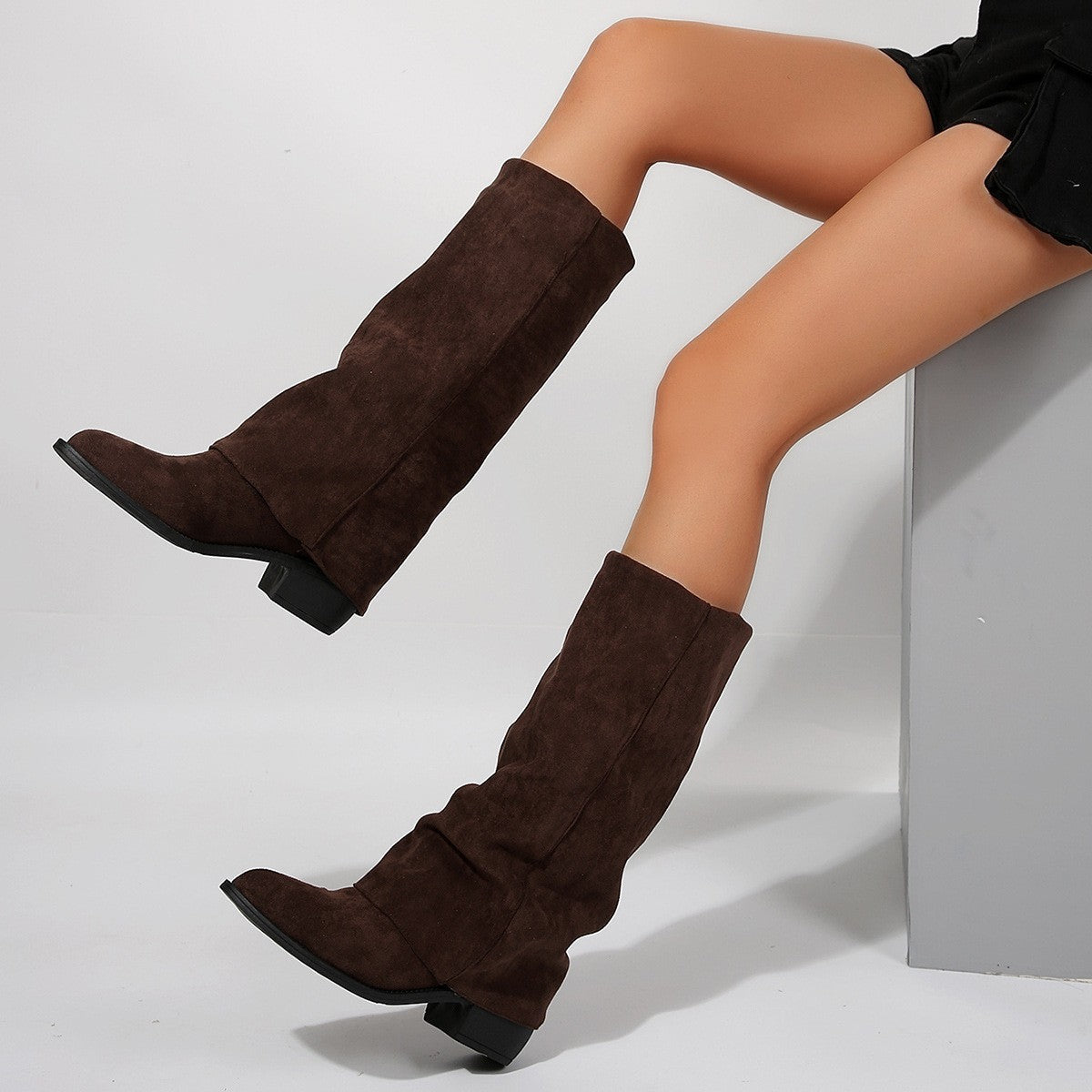 Women's Knee-High Boots with Chunky Block Heel