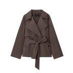 Women's Long-Sleeve Belted Trench Coat with Double Buttons