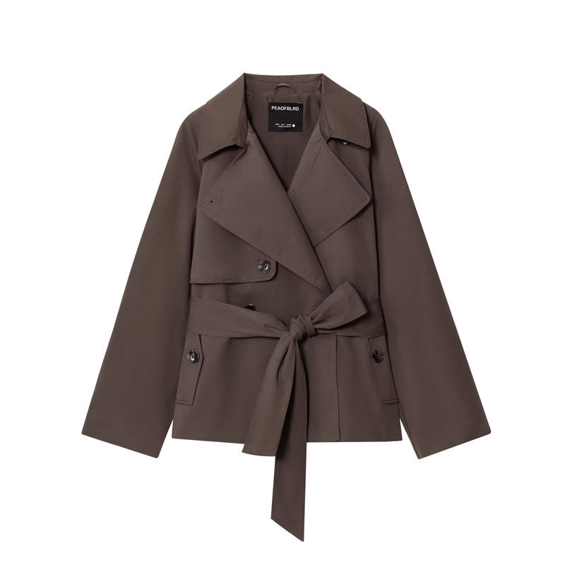 Women's Long-Sleeve Belted Trench Coat with Double Buttons