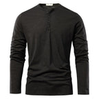 Men's Long-Sleeve Button-Up Shirt with Henley Collar