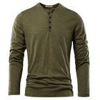 Men's Long-Sleeve Button-Up Shirt with Henley Collar