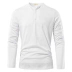 Men's Long-Sleeve Button-Up Shirt with Henley Collar