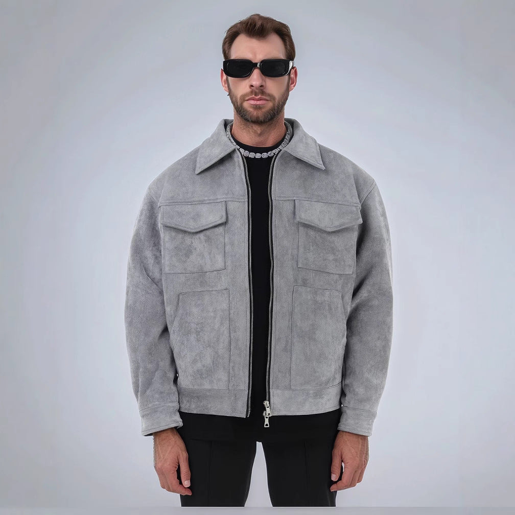 Men's Loose-Fit Suede Jacket with Zip Front