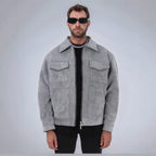 Men's Loose-Fit Suede Jacket with Zip Front