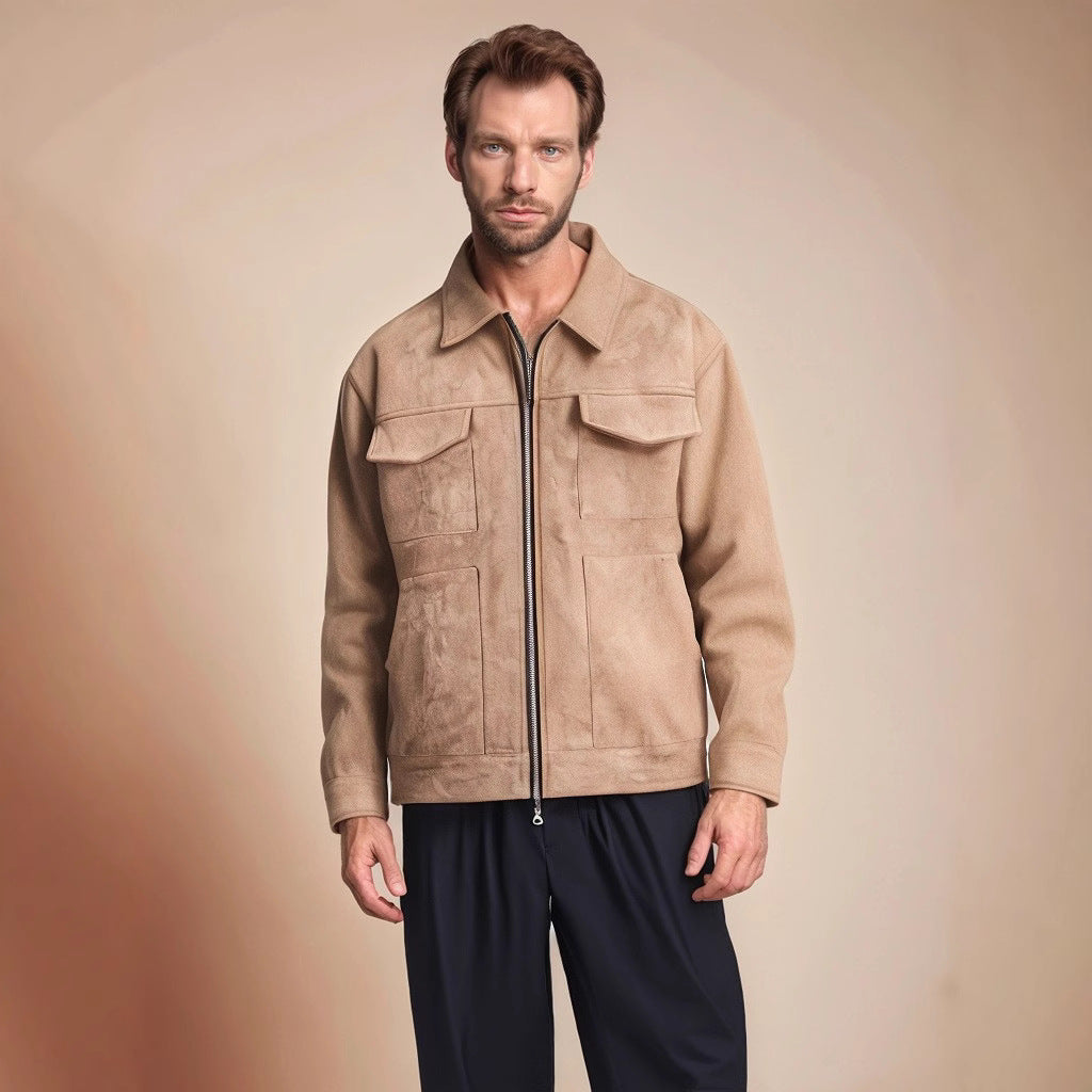 Men's Loose-Fit Suede Jacket with Zip Front